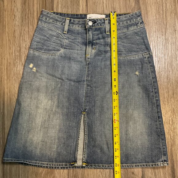 Paper denim & Cloth Denim Skirt Blue Jean Size 27 USA Made Retro Distressed - Picture 6 of 7